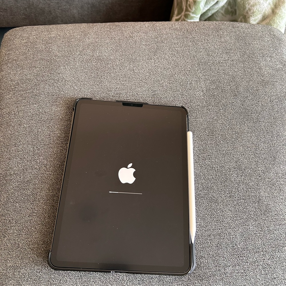 Apple ipad 2018 11 in. Black case and apple pencil included.